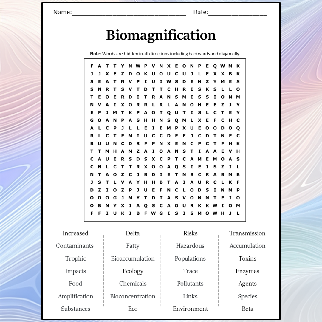 Biomagnification Word Search Puzzle Worksheet Activity PDF