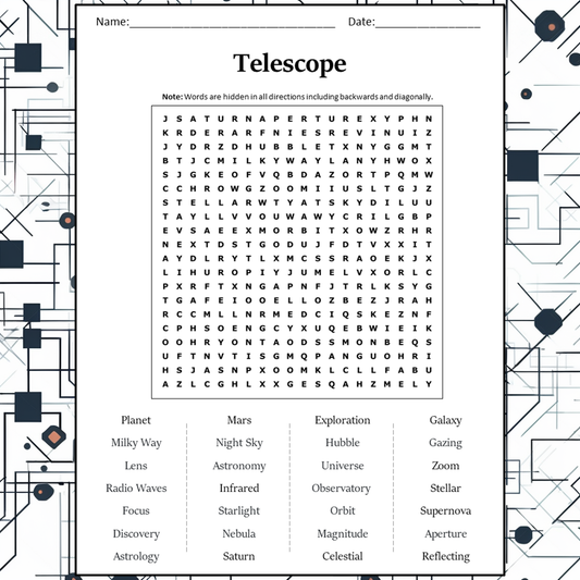 Telescope Word Search Puzzle Worksheet Activity PDF