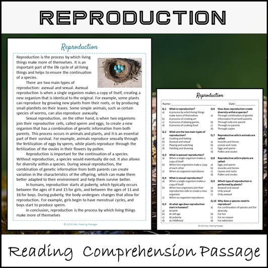 Reproduction Reading Comprehension Passage and Questions | Printable PDF