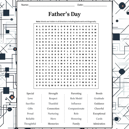 Father's Day Word Search Puzzle Worksheet Activity PDF