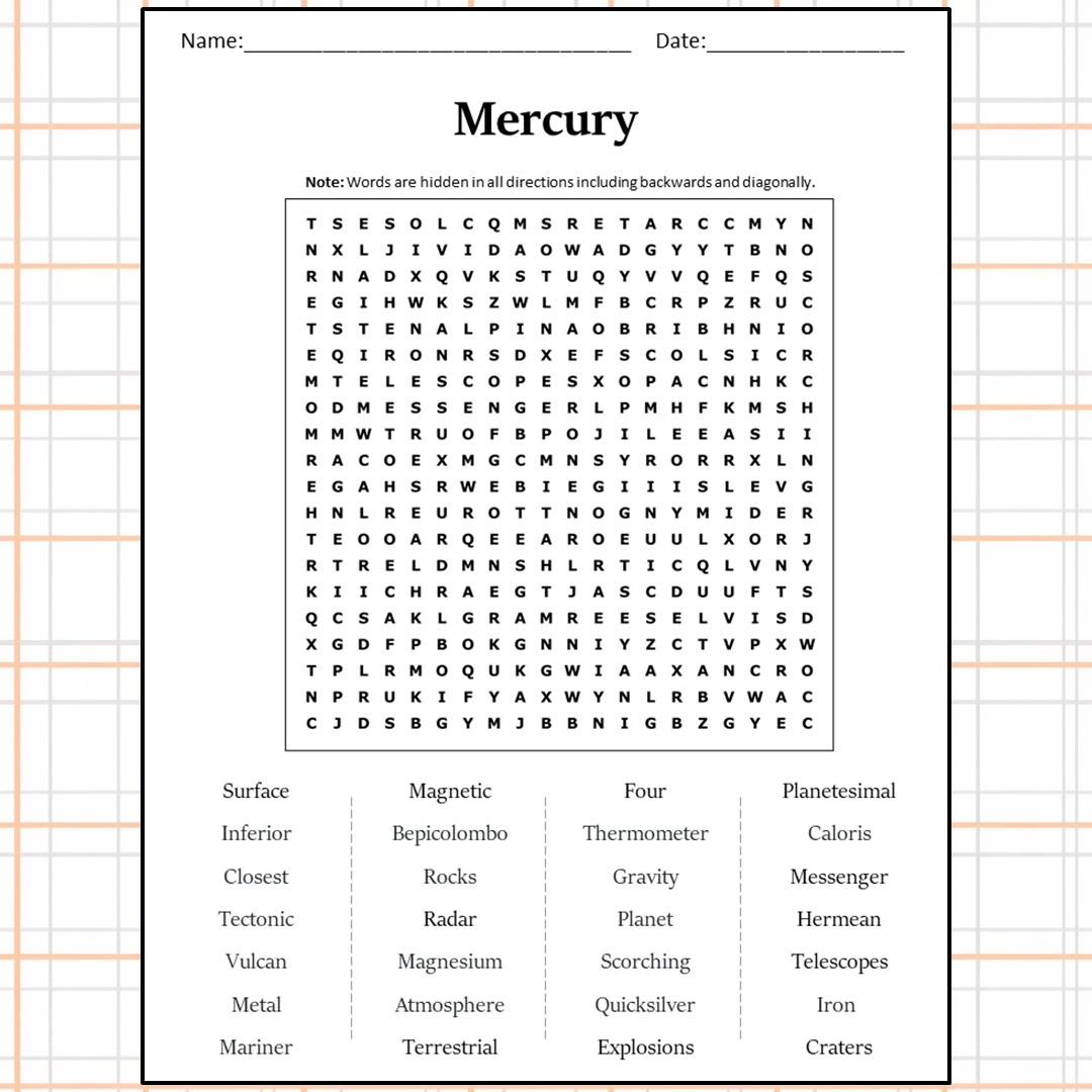 Mercury Word Search Puzzle Worksheet Activity PDF