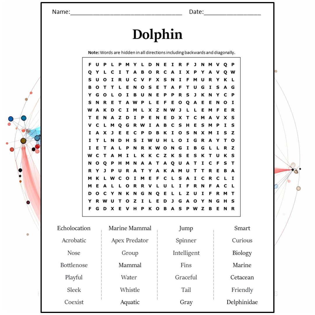 Dolphin Word Search Puzzle Worksheet Activity PDF