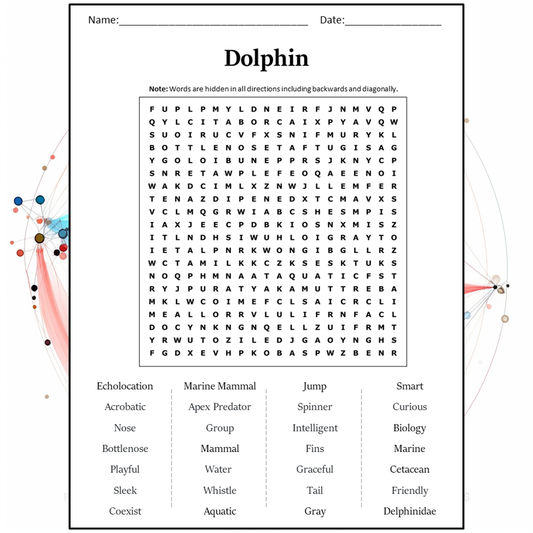 Dolphin Word Search Puzzle Worksheet Activity PDF