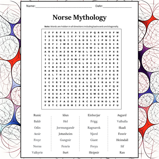 Norse Mythology Word Search Puzzle Worksheet Activity PDF