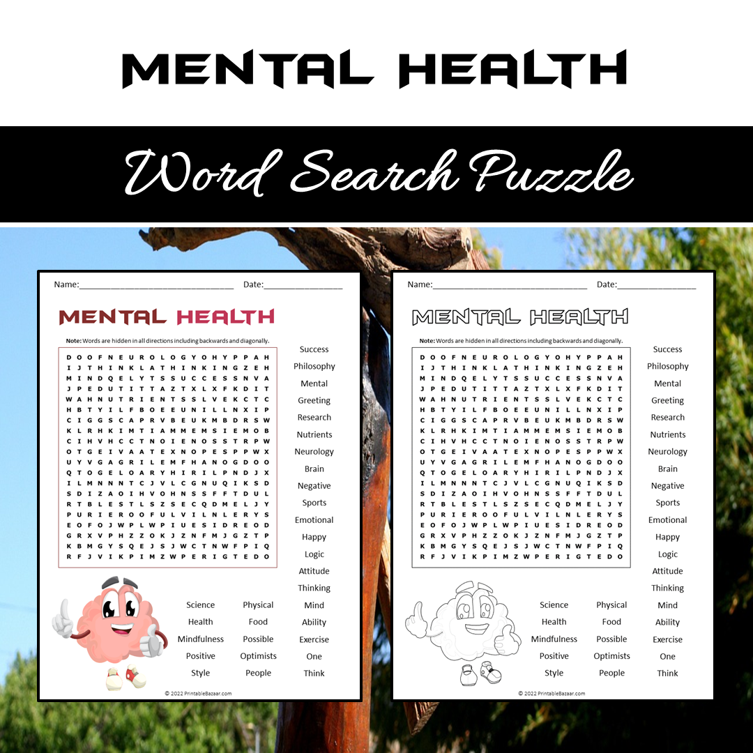Mental Health Word Search Puzzle Worksheet PDF