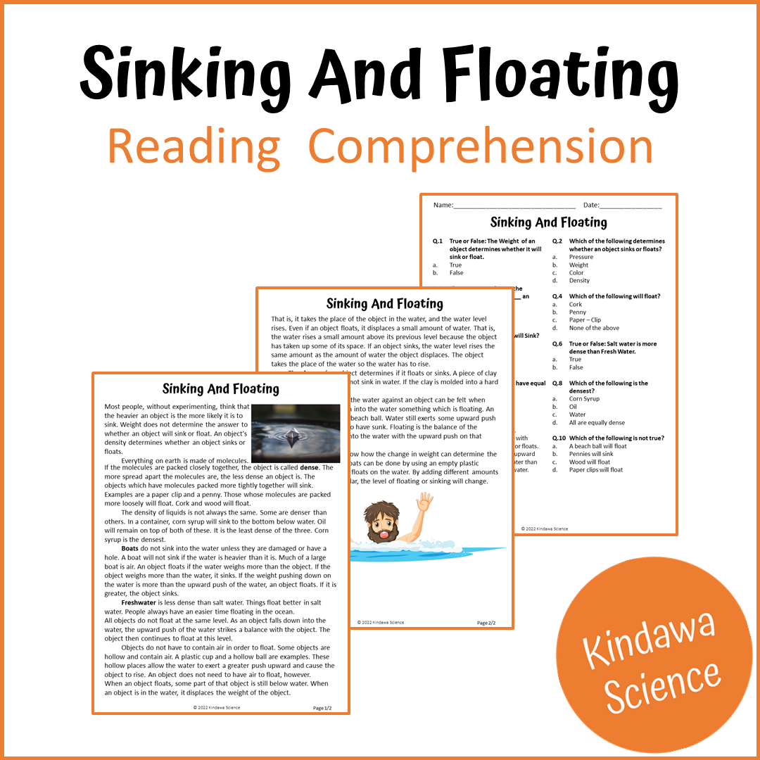 Sinking And Floating Reading Comprehension Passage and Questions | Printable PDF