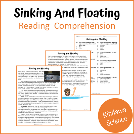 Sinking And Floating Reading Comprehension Passage and Questions | Printable PDF