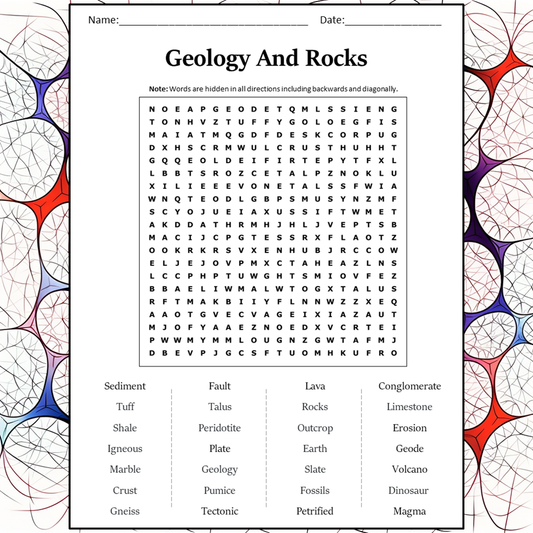 Geology And Rocks Word Search Puzzle Worksheet Activity PDF