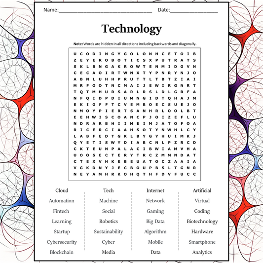 Technology Word Search Puzzle Worksheet Activity PDF