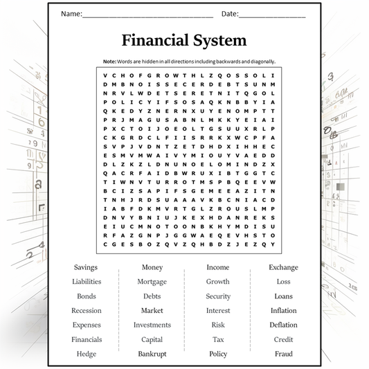 Financial System Word Search Puzzle Worksheet Activity PDF