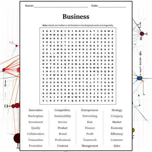 Business Word Search Puzzle Worksheet Activity PDF