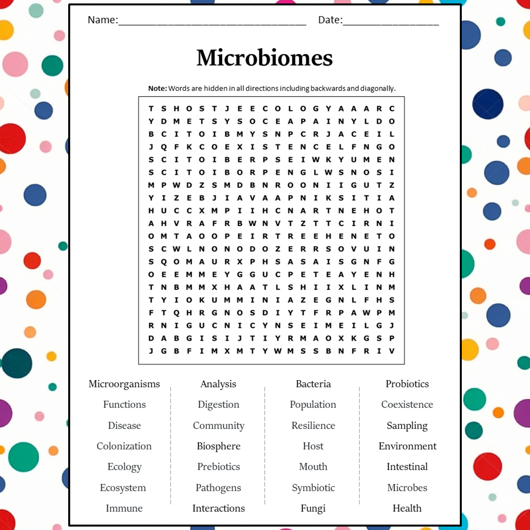 Microbiomes Word Search Puzzle Worksheet Activity PDF