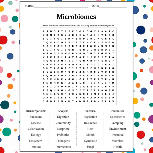 Microbiomes Word Search Puzzle Worksheet Activity PDF