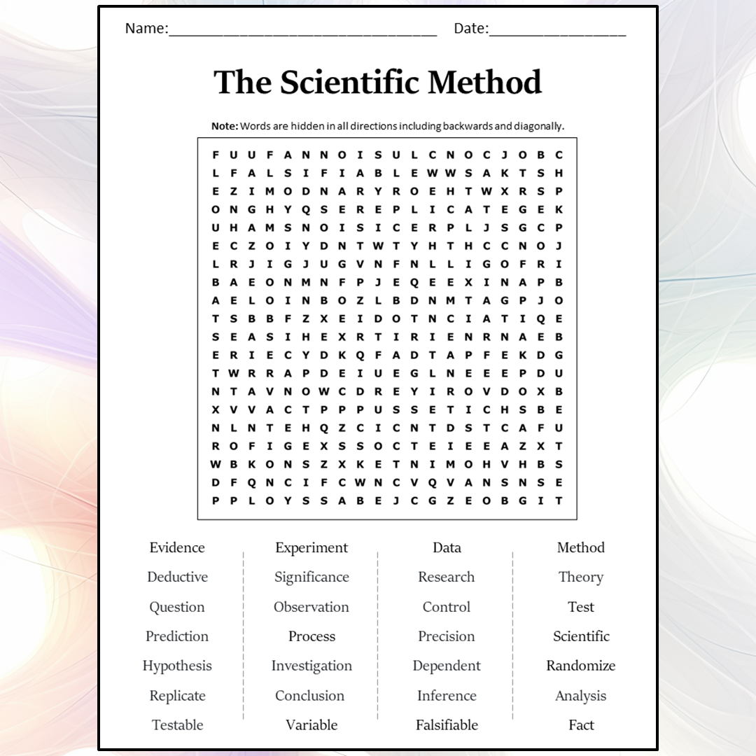 The Scientific Method Word Search Puzzle Worksheet Activity PDF