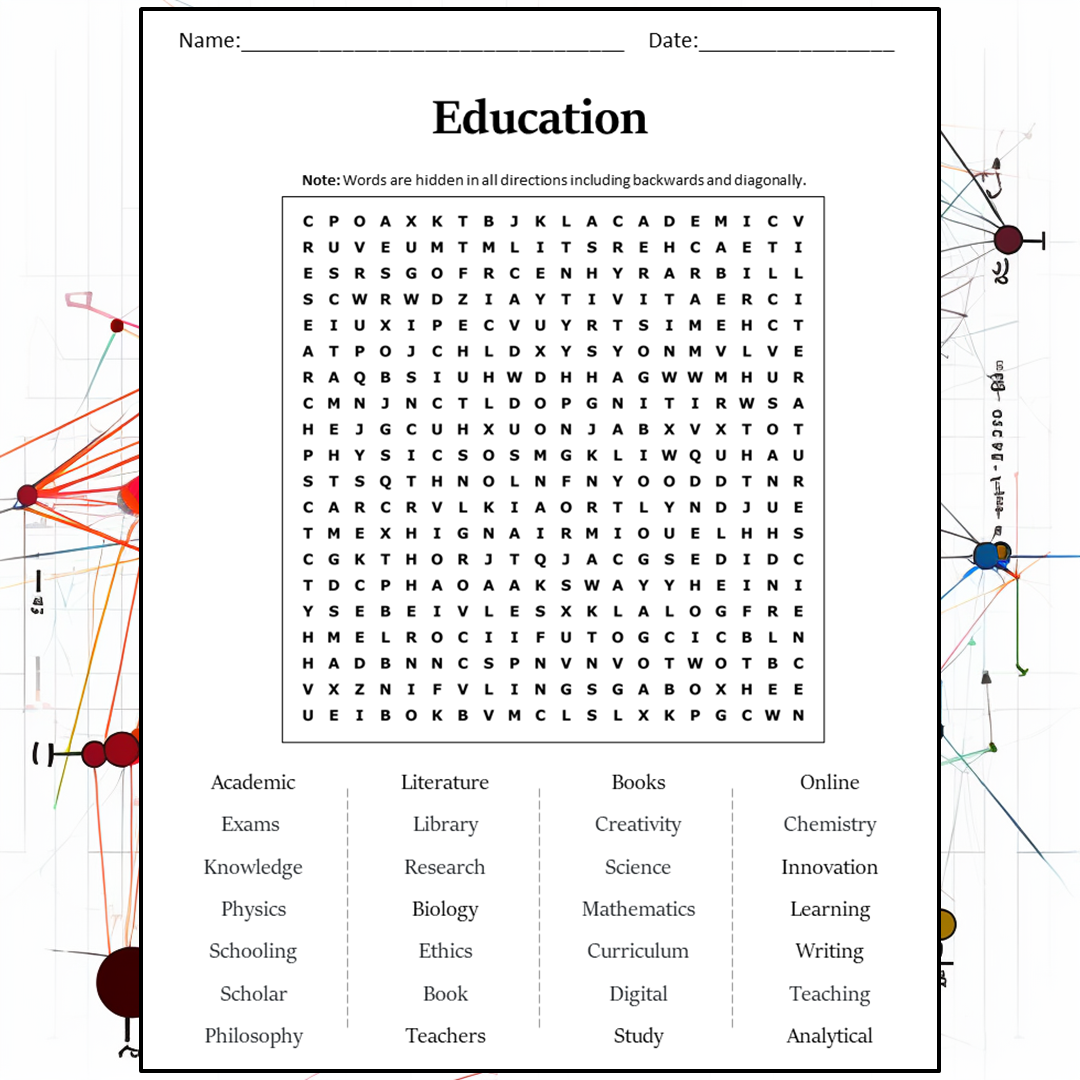 Education Word Search Puzzle Worksheet Activity PDF