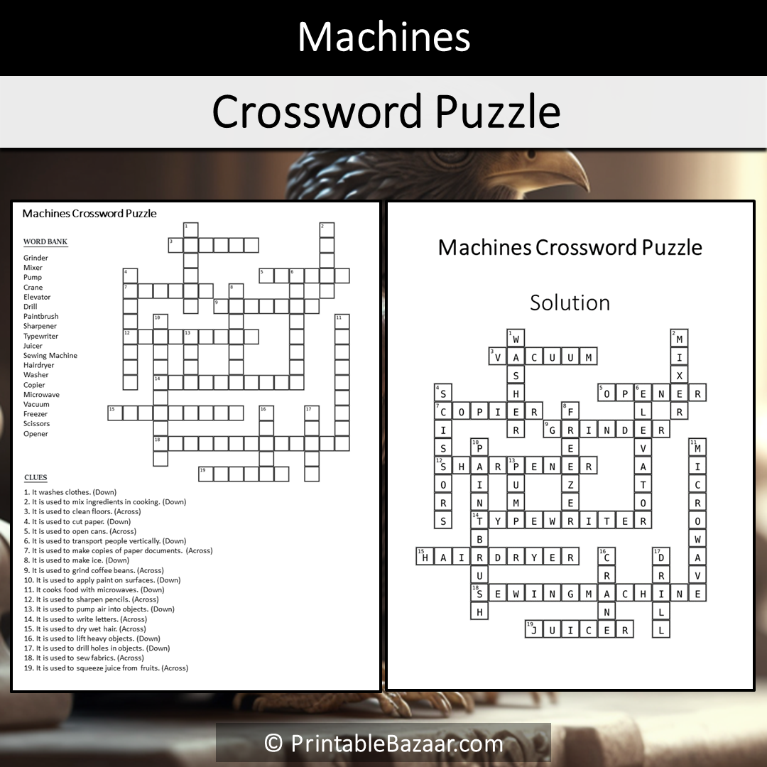 Machines Crossword Puzzle Worksheet Activity Printable PDF