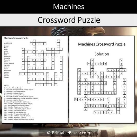 Machines Crossword Puzzle Worksheet Activity Printable PDF