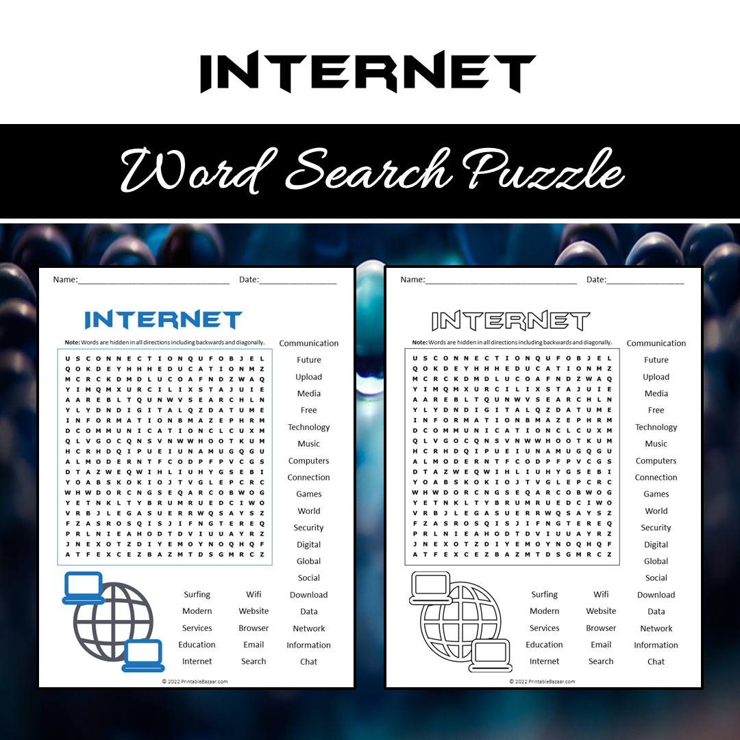 Internet Word Search Puzzle Worksheet PDF