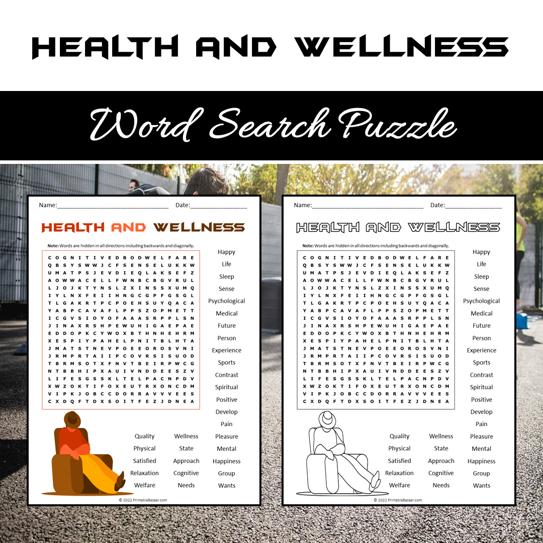 Health And Wellness Word Search Puzzle Worksheet PDF