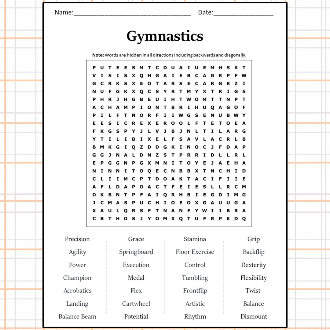 Gymnastics Word Search Puzzle Worksheet Activity PDF
