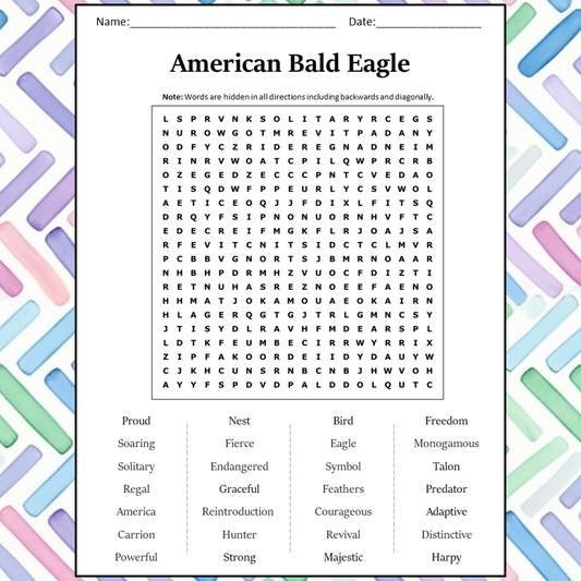 American Bald Eagle Word Search Puzzle Worksheet Activity PDF