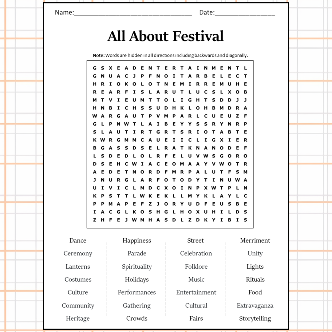 All About Festival Word Search Puzzle Worksheet Activity PDF