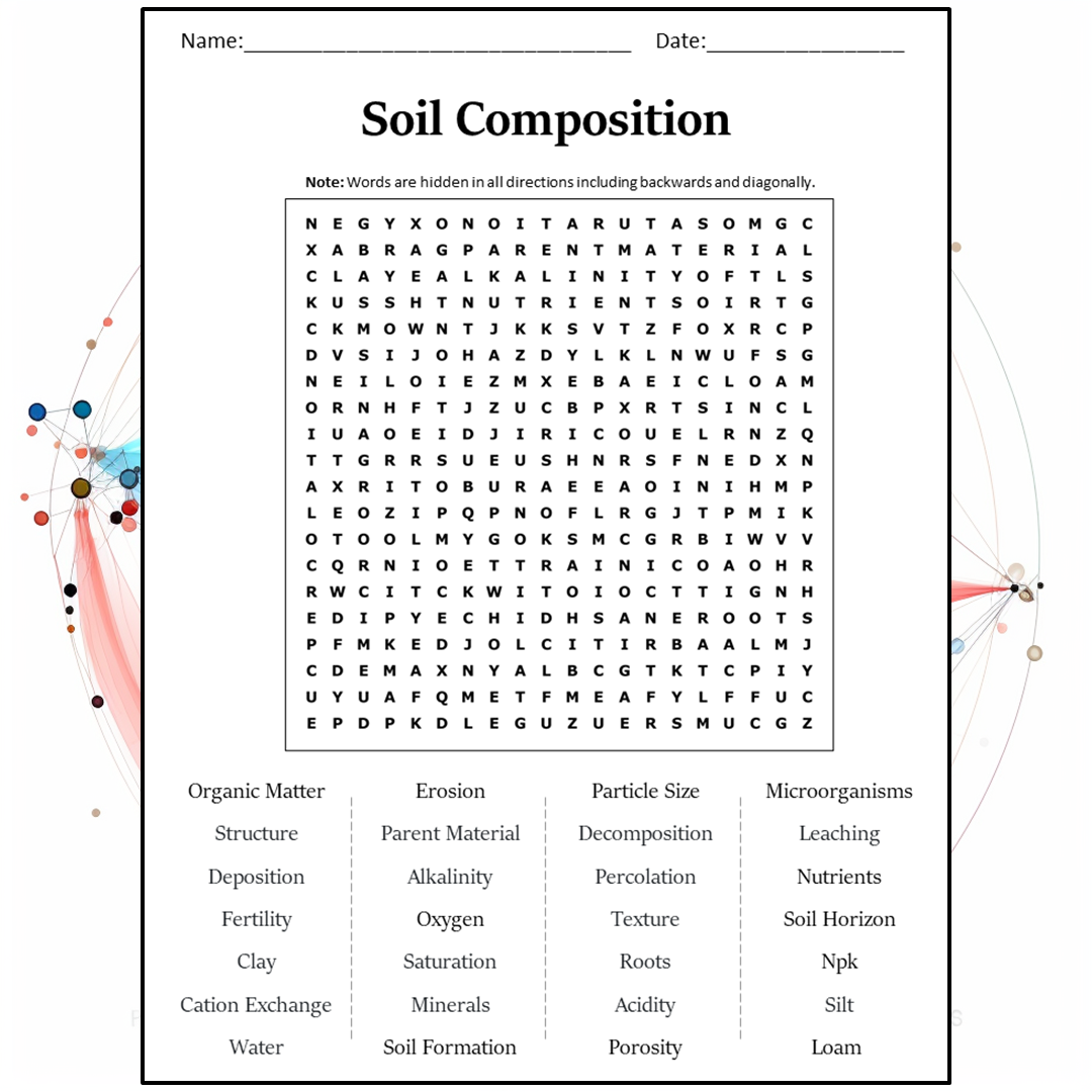 Soil Composition Word Search Puzzle Worksheet Activity PDF