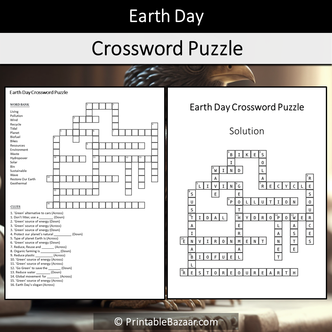 Earth Day Crossword Puzzle Worksheet Activity Printable PDF