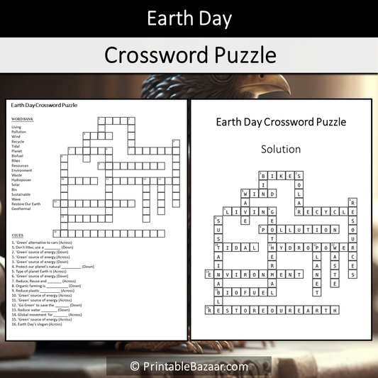 Earth Day Crossword Puzzle Worksheet Activity Printable PDF