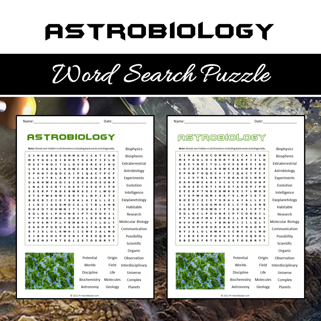 Astrobiology Word Search Puzzle Worksheet PDF