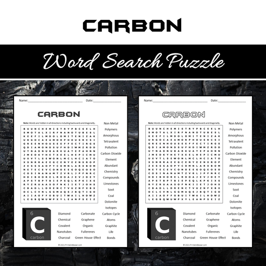 Carbon Word Search Puzzle Worksheet PDF