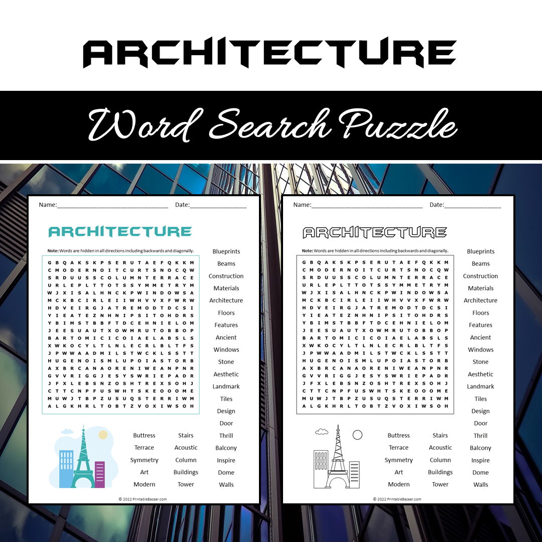 Architecture Word Search Puzzle Worksheet PDF