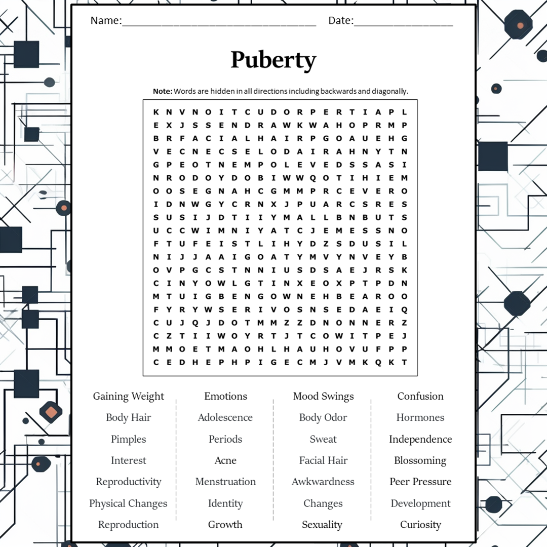 Puberty Word Search Puzzle Worksheet Activity PDF