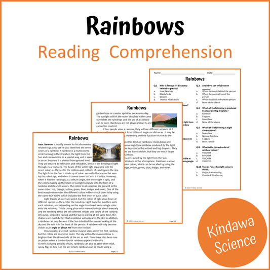 Rainbows Reading Comprehension Passage and Questions | Printable PDF