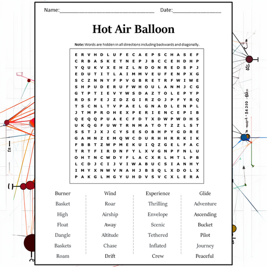 Hot Air Balloon Word Search Puzzle Worksheet Activity PDF