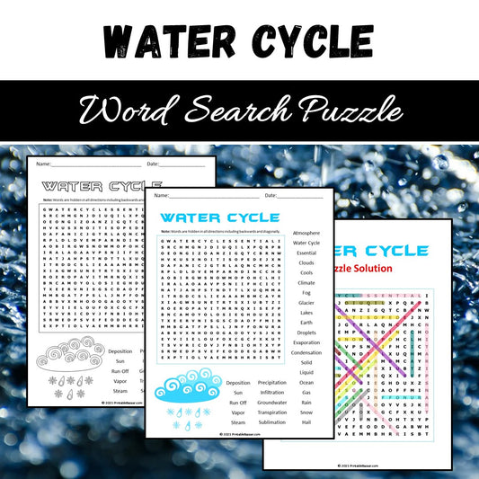 Water Cycle Word Search Puzzle Worksheet PDF