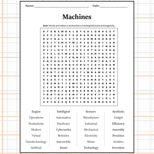 Machines Word Search Puzzle Worksheet Activity PDF