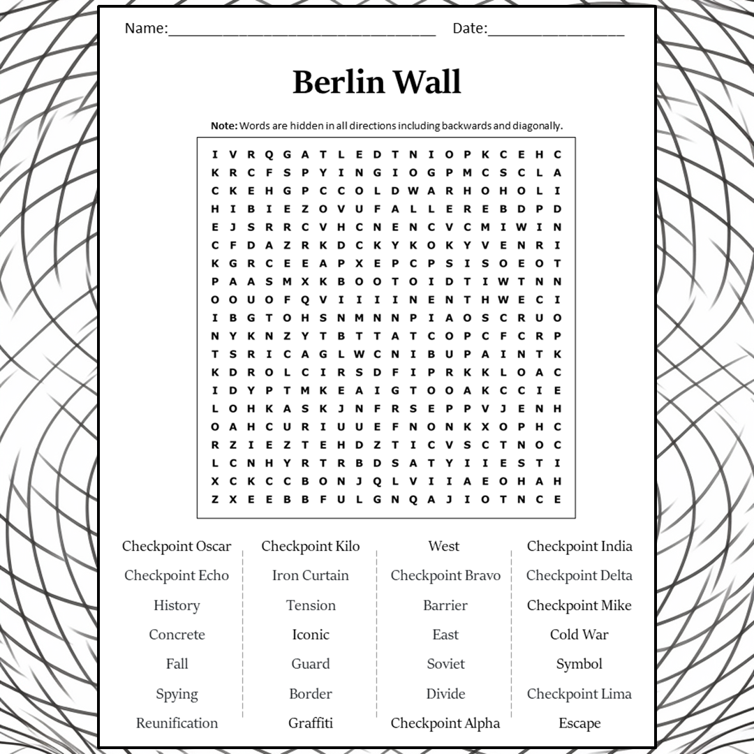 Berlin Wall Word Search Puzzle Worksheet Activity PDF