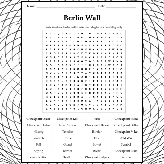 Berlin Wall Word Search Puzzle Worksheet Activity PDF