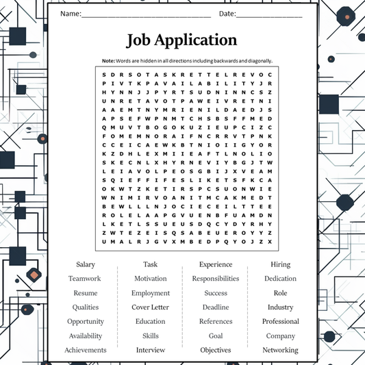 Job Application Word Search Puzzle Worksheet Activity PDF