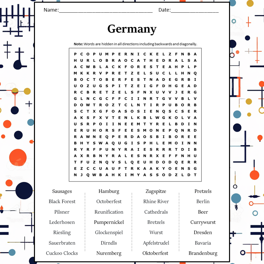 Germany Word Search Puzzle Worksheet Activity PDF