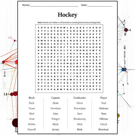 Hockey Word Search Puzzle Worksheet Activity PDF