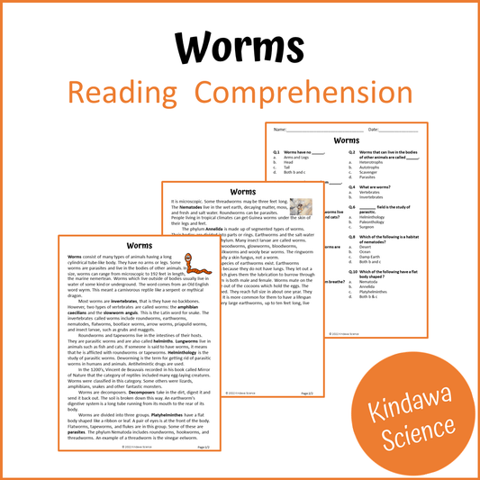 Worms Reading Comprehension Passage and Questions | Printable PDF