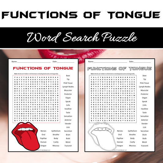 Functions Of Tongue Word Search Puzzle Worksheet PDF