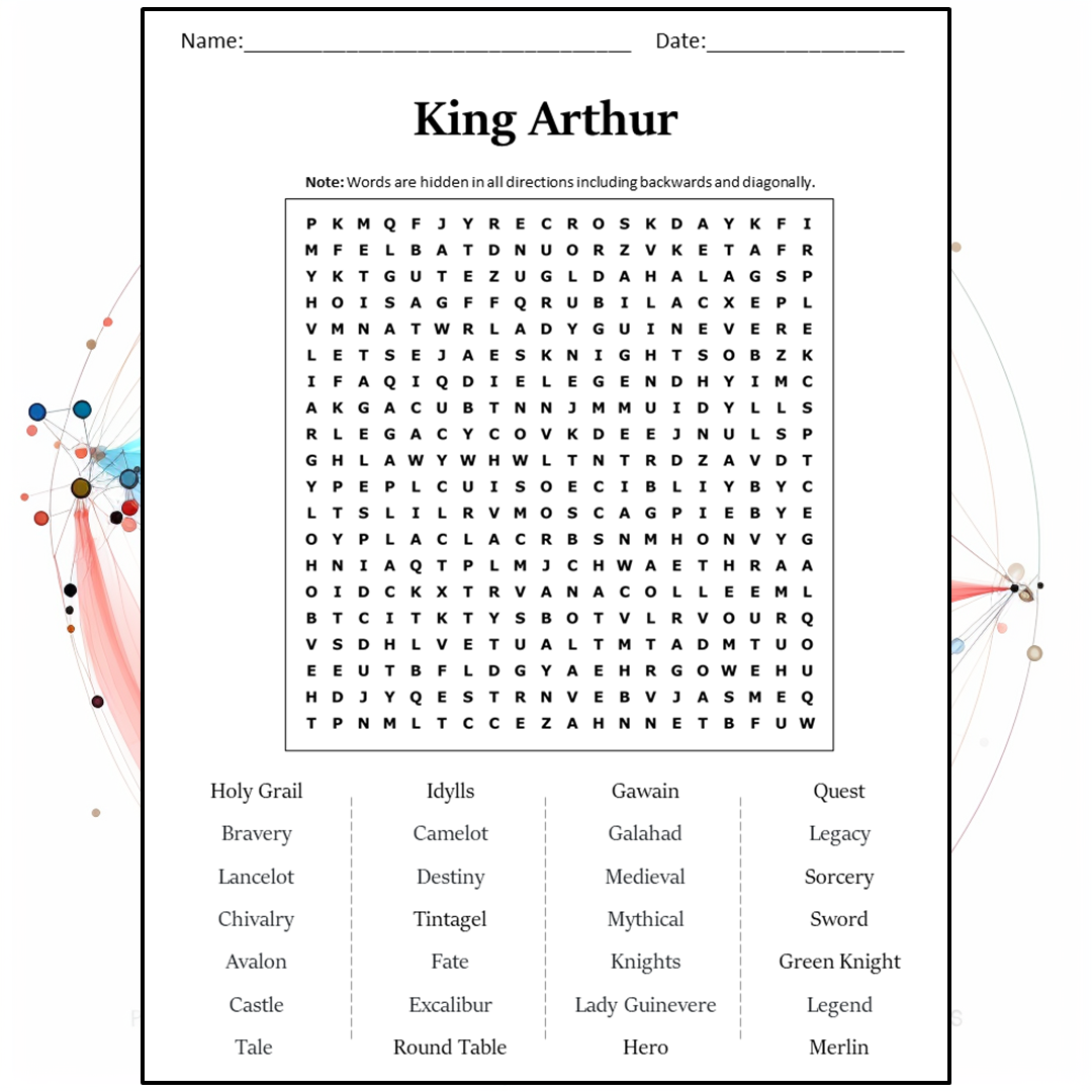 King Arthur Word Search Puzzle Worksheet Activity PDF