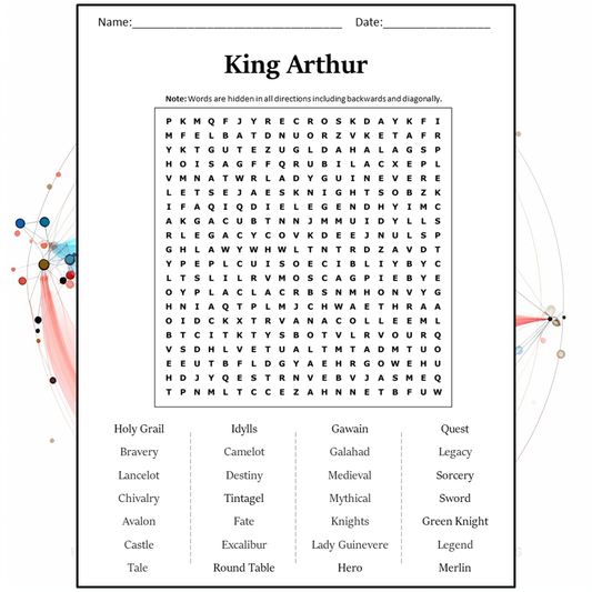 King Arthur Word Search Puzzle Worksheet Activity PDF