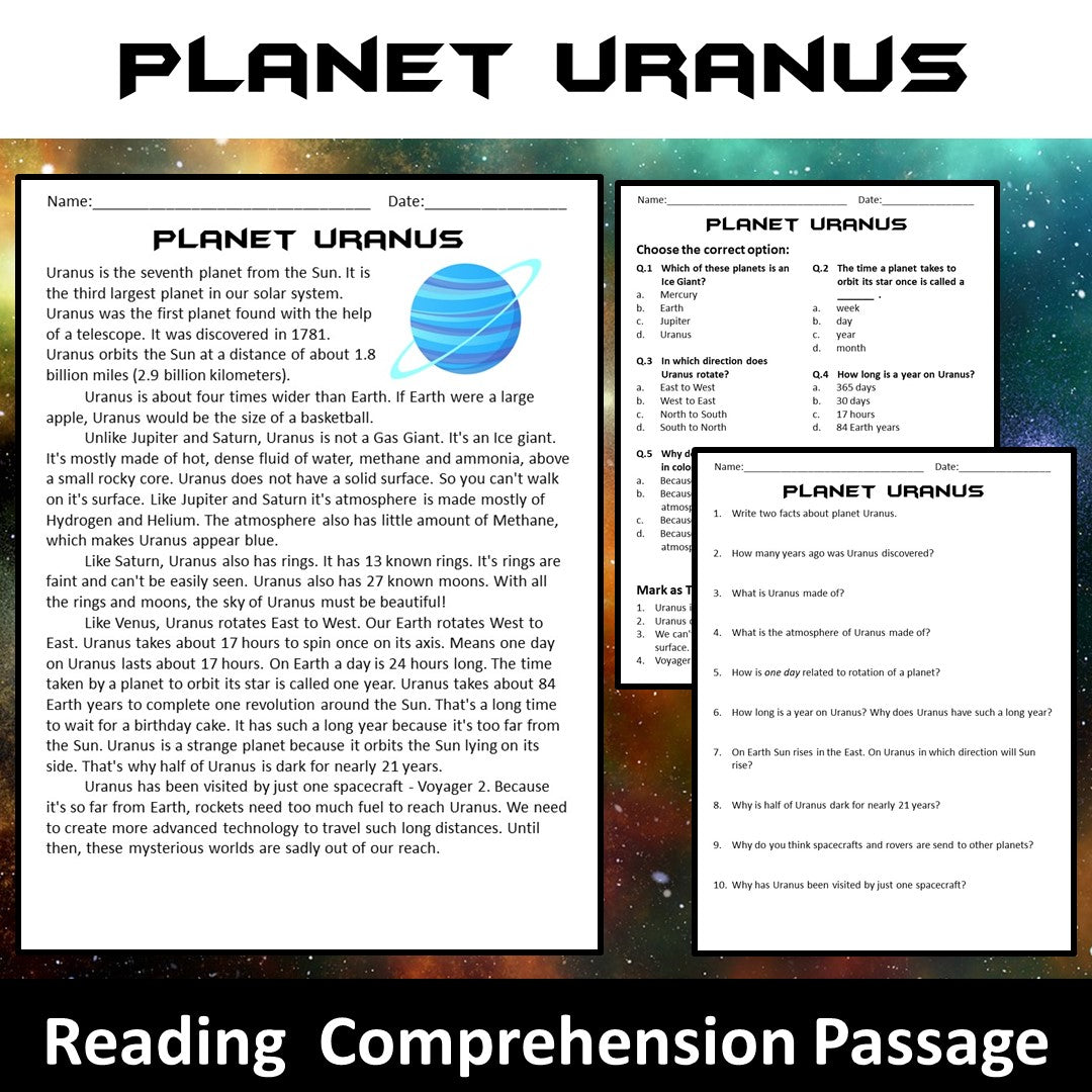 Uranus Reading Comprehension Passage and Questions