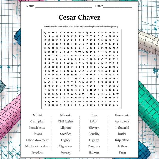 Cesar Chavez Word Search Puzzle Worksheet Activity PDF