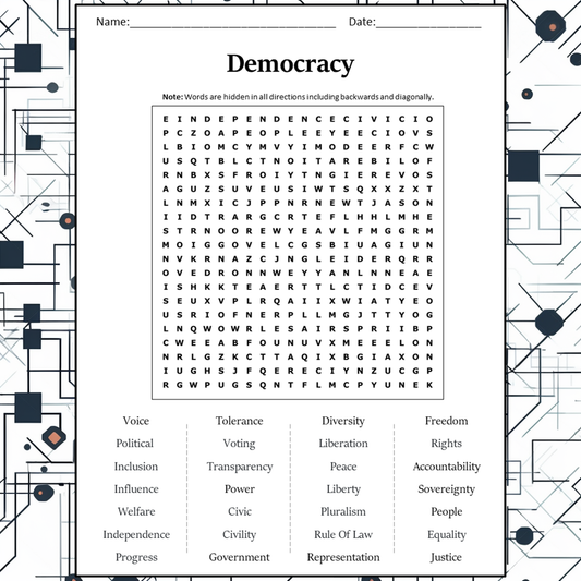 Democracy Word Search Puzzle Worksheet Activity PDF