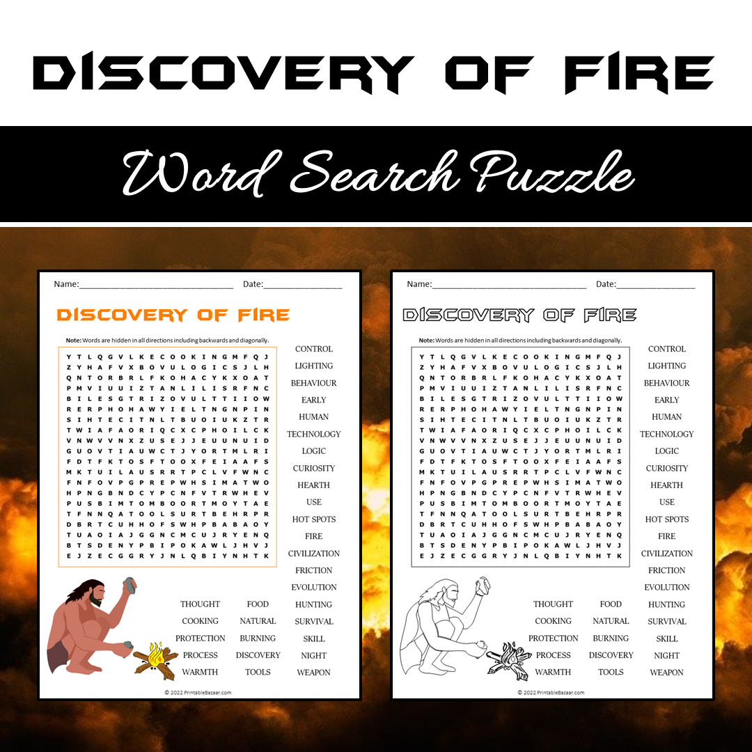 Discovery Of Fire Word Search Puzzle Worksheet PDF